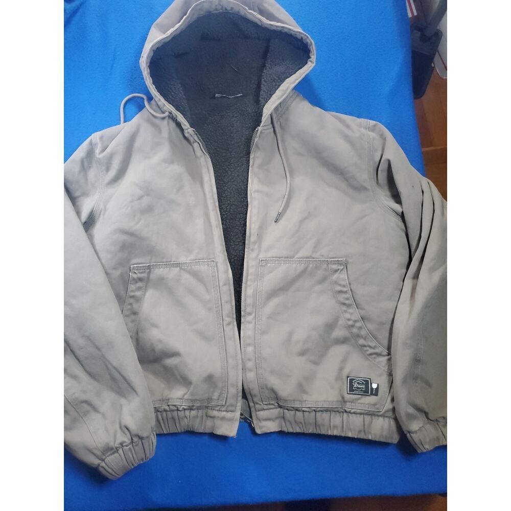 Zara Workwear Canvas Hooded Jacket Women's Size Large Sherpa Lined Coat - Picture 13 of 16